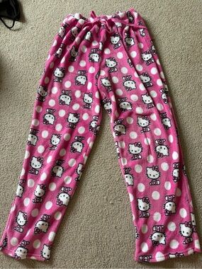 Hello Kitty Pink Polka Dot Fleece Pajama Bottoms
